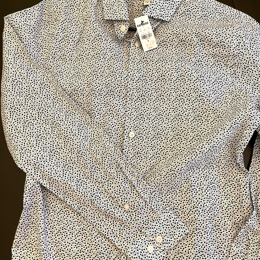 Extra slim size medium Express button up with stars/flowers blue and green